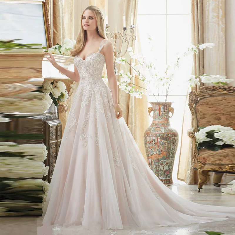 

2018 милое светильник кружевное свадебное платье с аппликацией и бисером на бретельках, индивидуальное свадебное платье, платья для матери невесты