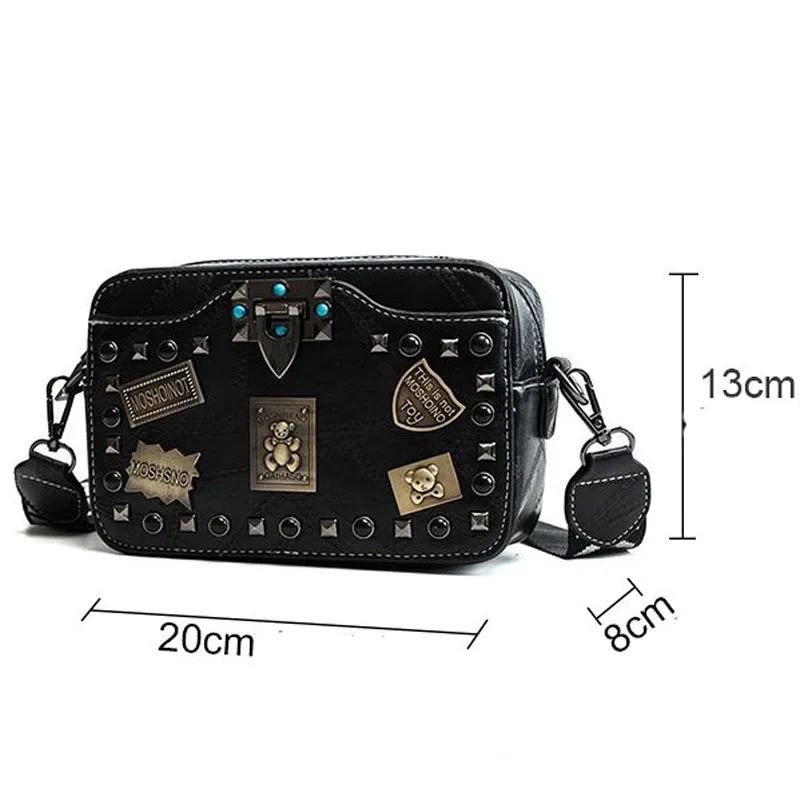 

Metal badge Appliques handbags Rivet Small square Crossbody bags vintage pearl lock women patchwork handbag fashion Shoulder bag