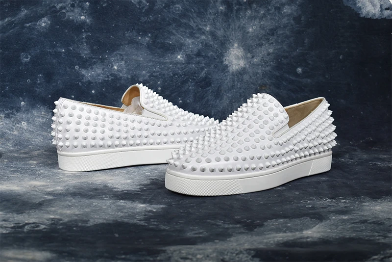 White Spikes Mens Designer Shoes Low Top Round Toe Men Dress Slip on High Quality Fashion Runway for | Обувь