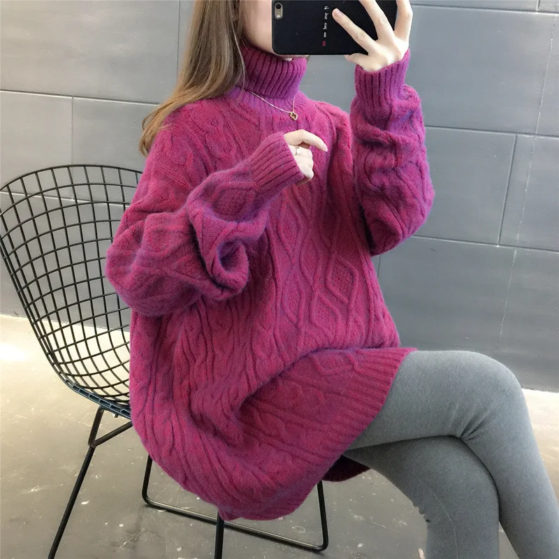 

2020 Autumn Winter Women Sweater Fashion Warm Lazy Tops High Neck Female Loose Casual Kintted Soild Color Pullovers Long Sleeve