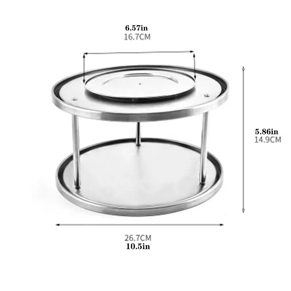 

Double-layer 2-Tier 360 Degree Rotatable Spice Tray Stainless Steel Kitchen Spice Round Stand Holder Rack