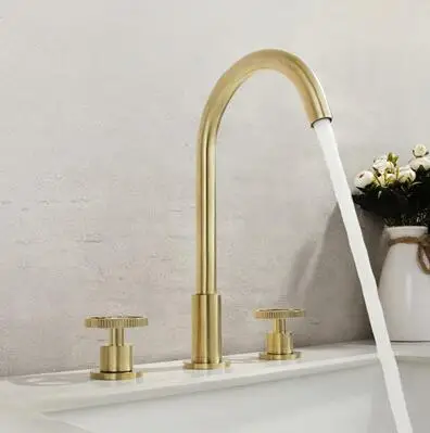 Basin Faucet Brushed golden color split Double handle bathroom washbasin three-hole faucet Hot and Cold water ZFL9999 | Обустройство
