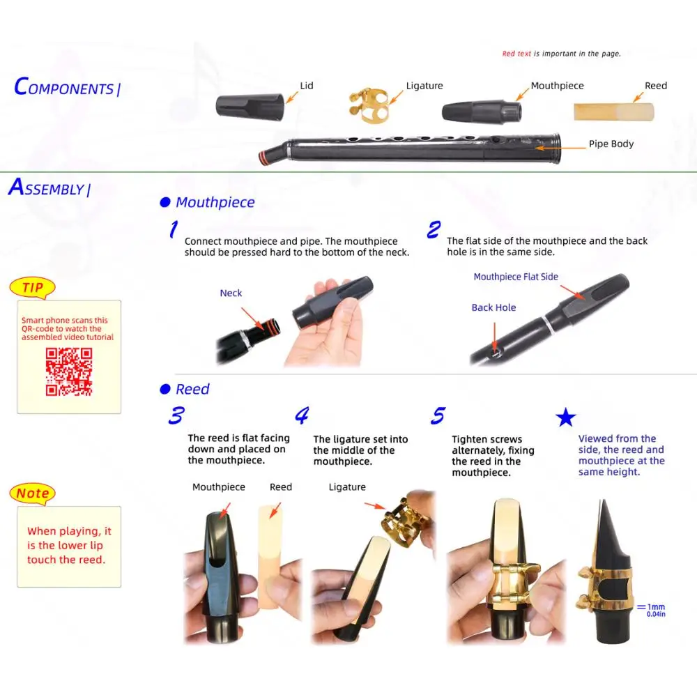 Мини саксофон HiXing C Key карманный из АБС пластика с мундштуками 10 тростников сумка