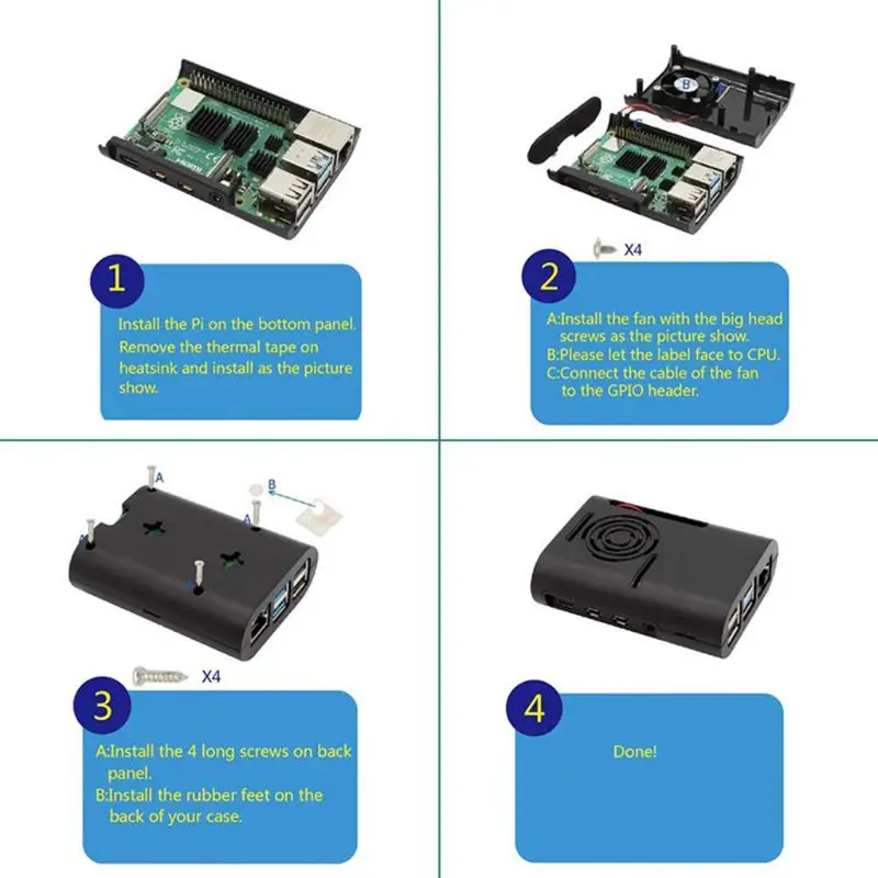 ABS Пластик чехол Корпус с охлаждающим вентилятором радиаторы для Raspberry Pi 4 модели B