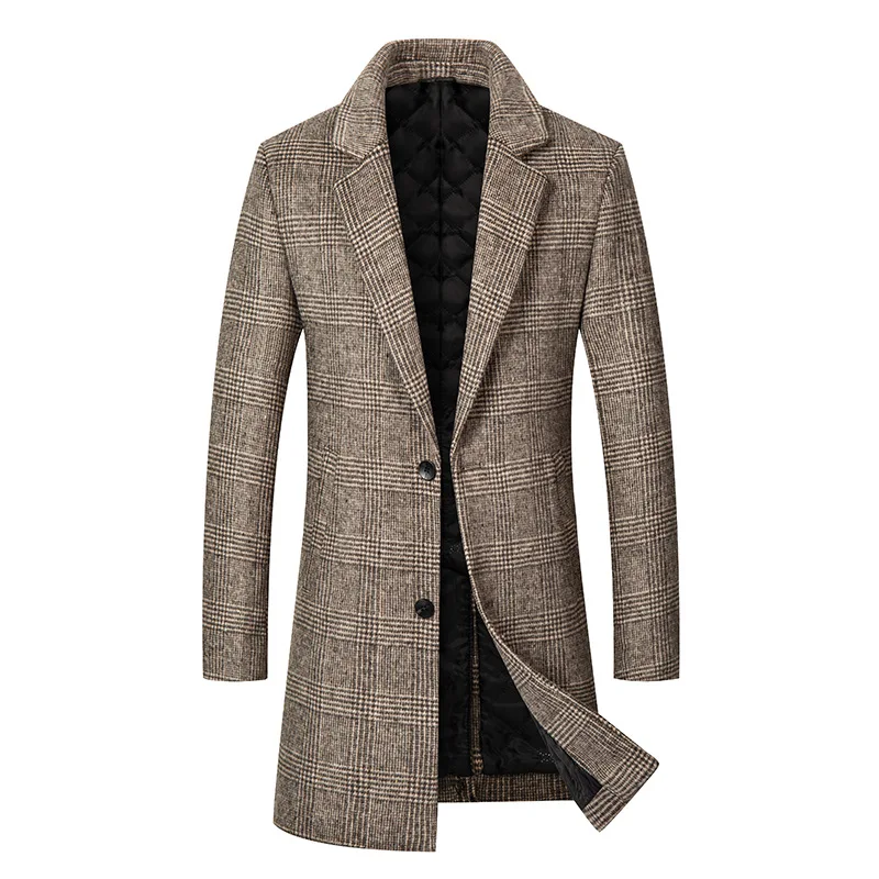 

Winter Brand Plaid Wool Blend Coat Men High Quality Men Fashion Luxurious Wool Coats Casual Long Wool Overcoat Male