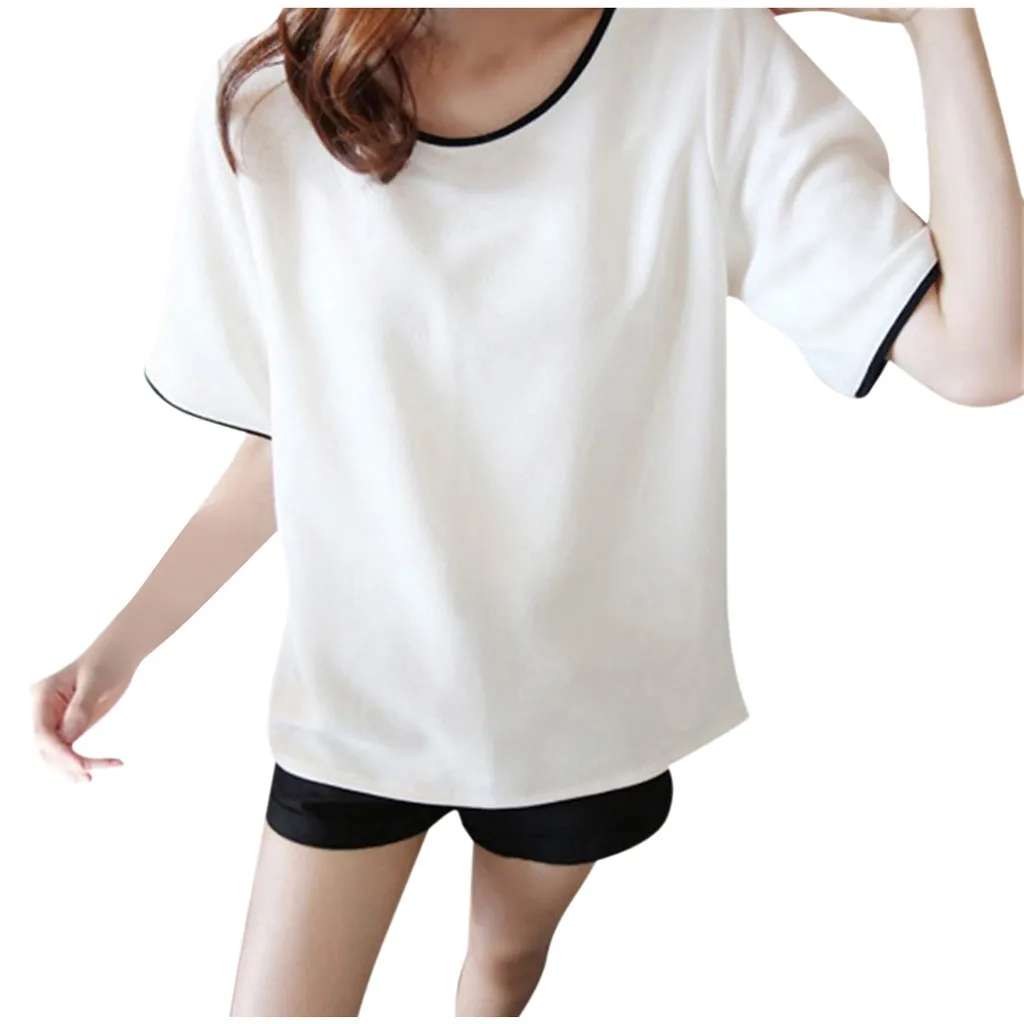 Женская свободная футболка с коротким рукавом круглым вырезом | одежда