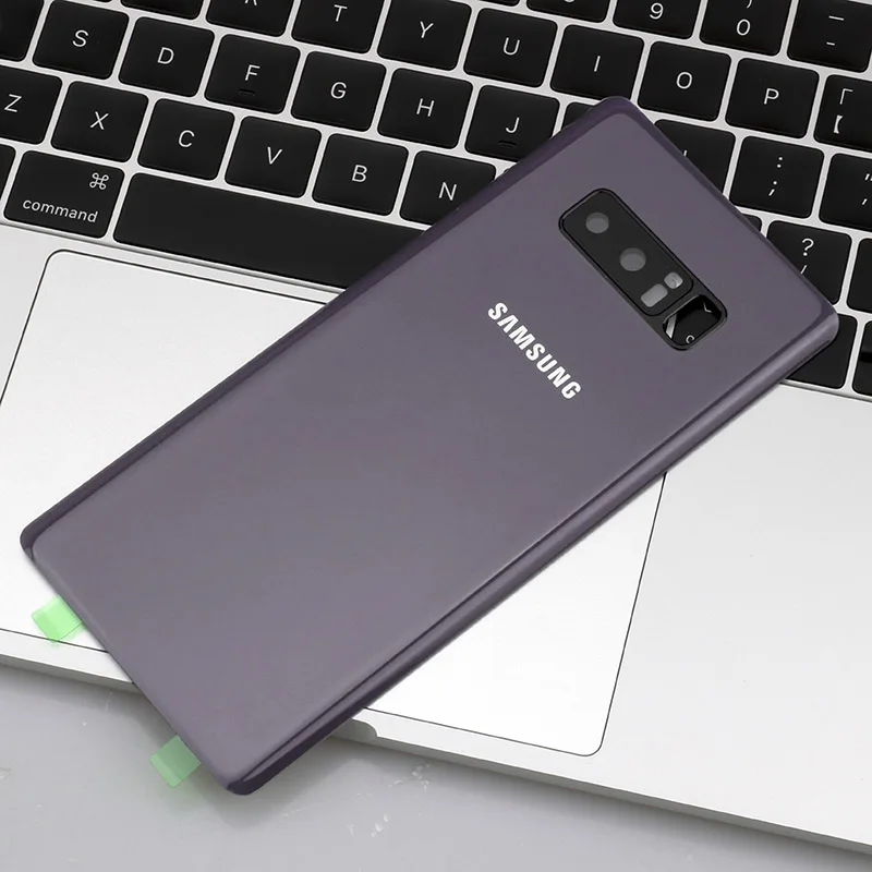 Note8 задняя крышка аккумулятора чехол для samsung Galaxy Note 8 N950 N950F N9500 Задняя стеклянная крышка корпуса клей+ объектив для камеры - Цвет: Note 8 Purple