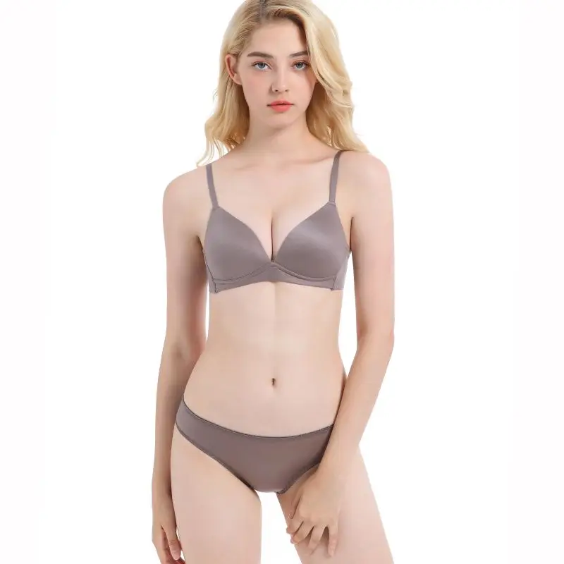 

Sexy Deep V Cup Bras Brief Set Push Up Lingerie Seamless Bra Set Wire Free Bralette Backless Intimates Female Underwear Sets