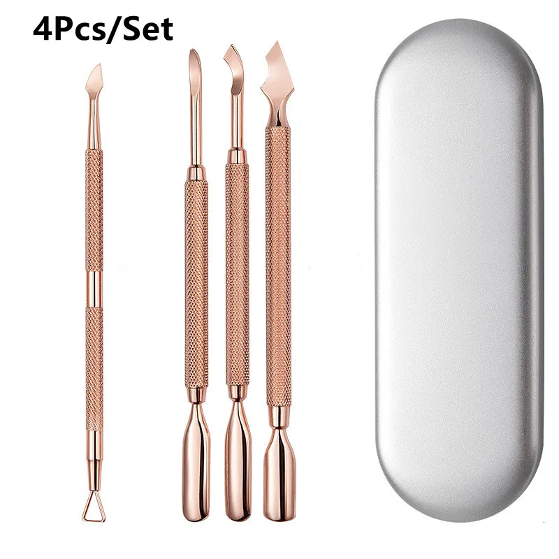 4Pcs/Set Stainless Steel Double-ended Cuticle Pusher Dead Skin Remover Manicure cleaner Care Nails Art Tool All For Manicure Set