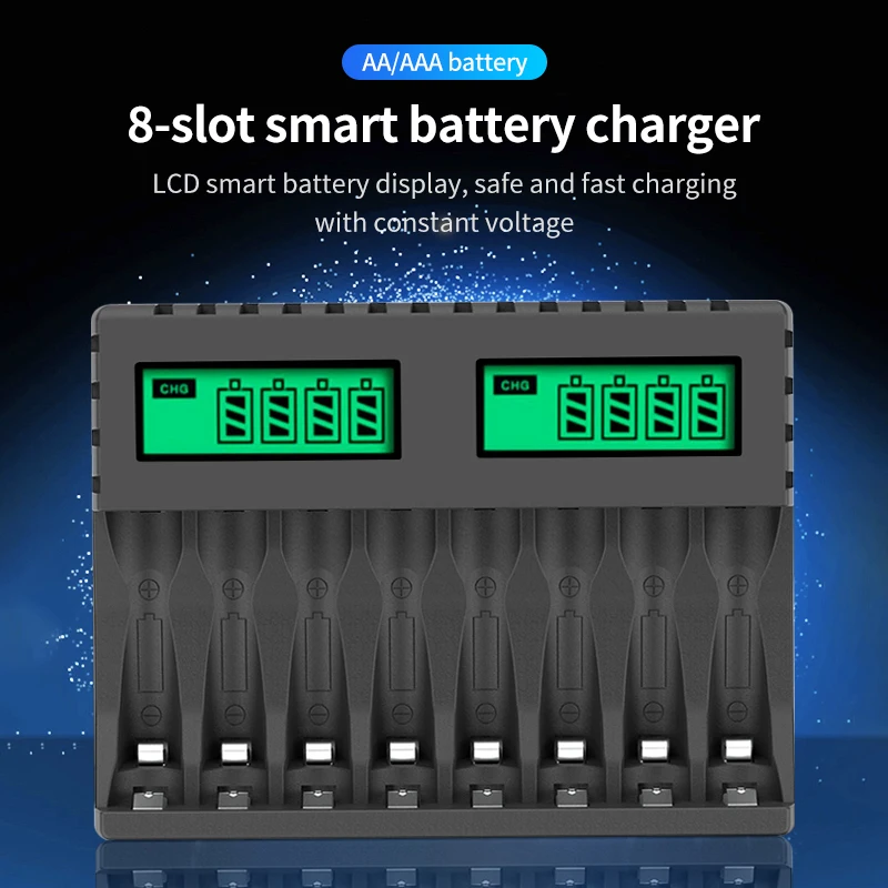 pujimax 8 slot battery charger with lcd display smart intelligent for aaaaa nicd nimh rechargeable batteries aa aaa charger free global shipping