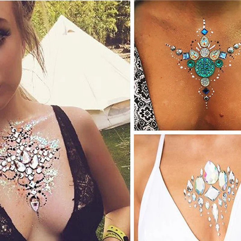 Блестящая наклейка на грудь драгоценный камень стеклянная украшения для тела