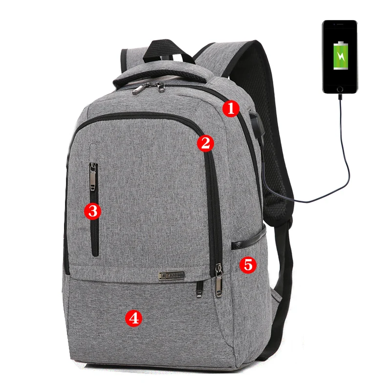 

Мужской рюкзак из ткани «Оксфорд» с USB-зарядкой, школьный ранец для мальчиков-подростков и студентов, вместительный рюкзак для ноутбука 15,6 д...