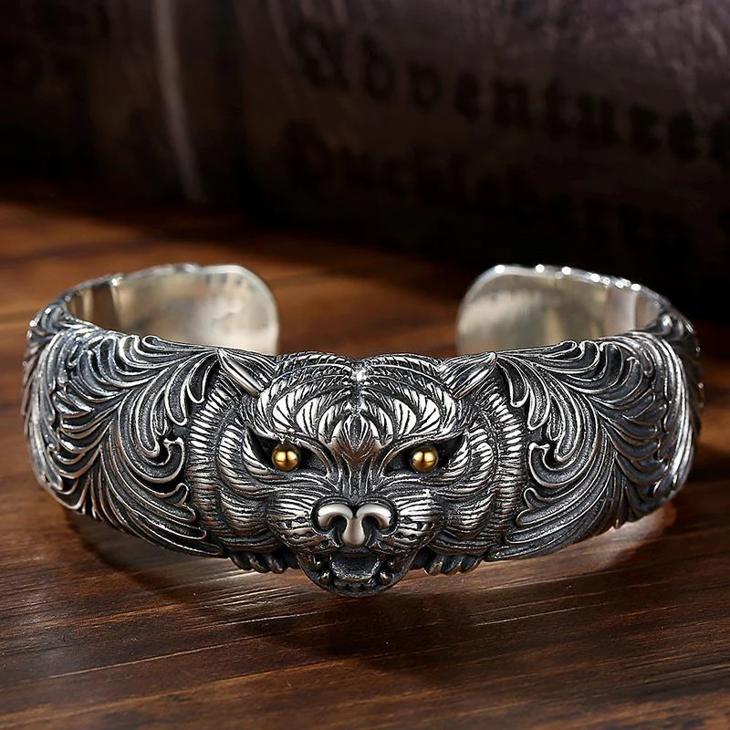 

New Tiger Head Bracelet Men's Retro Personality Wide Version Trendy Bracelet Opening Adjustable Bracelet Jewelry Accessories