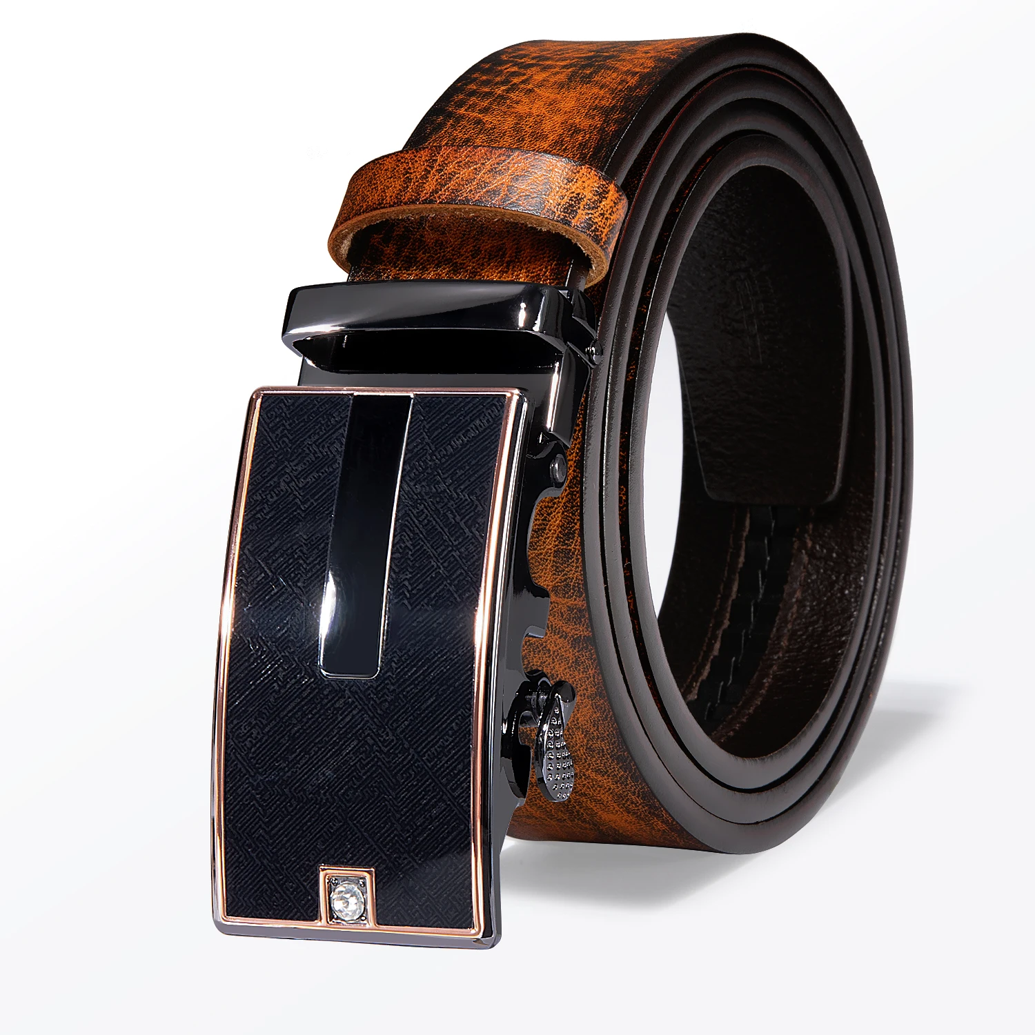 Hi-Tie Luxury Men's Wedding Party Genuine Leather Automatic Buckle Belts for Men Gift NEW Orange Brown Leather Cowboy Belts Men