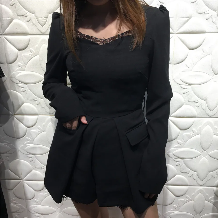 Осенне-зимний женский комбинезон с длинными рукавами черный костюмы женские