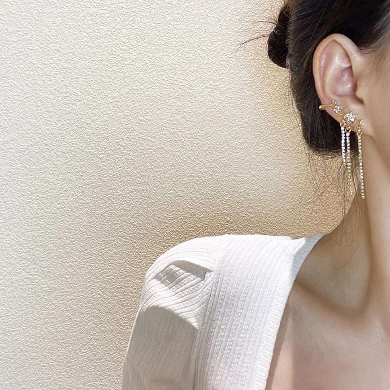 

Asymmetric Star Trend Tassel 2021 Hiphop/rock Low Price Earrings for Women European Bridal Wedding
