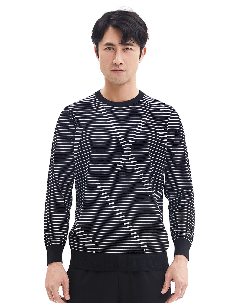 

Мужской трикотажный свитер Zhili, полосатый флисовый, тонкий, black_large