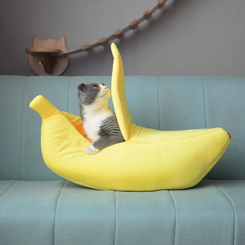 

Funny Banana Shape Dog Cat Bed Warm Durable Kennel Plush Fabric Sponge Cushion Portable Pet Supplies Multisize Multicolor