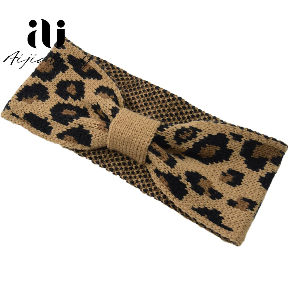 

toddler girl headbands Leopard Knitted Wool Headband Parent-Child Head band kids hair accessories