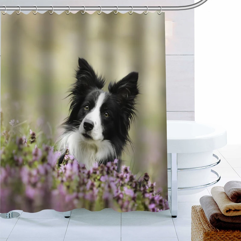 

New Border Collie Dog Shower Curtain 12 Hook Polyester Fabric 3D Printing Bathroom Curtain Waterproof Bath Curtain Decor