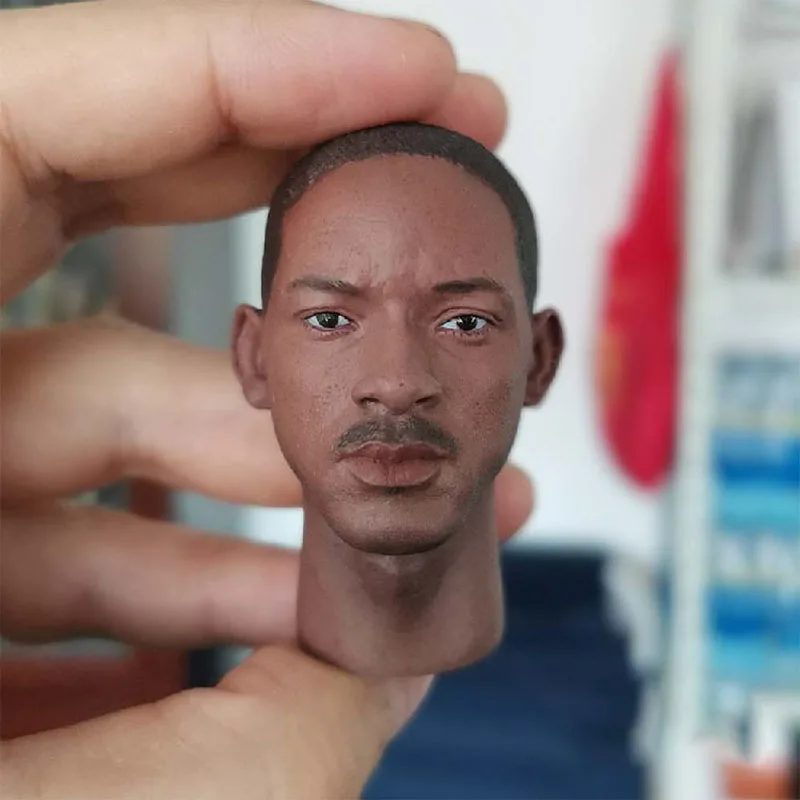 

1/6 Will Smith Head Sculpt PVC Male Head Carving Fit 12'' Soldier Black Action Figure Body