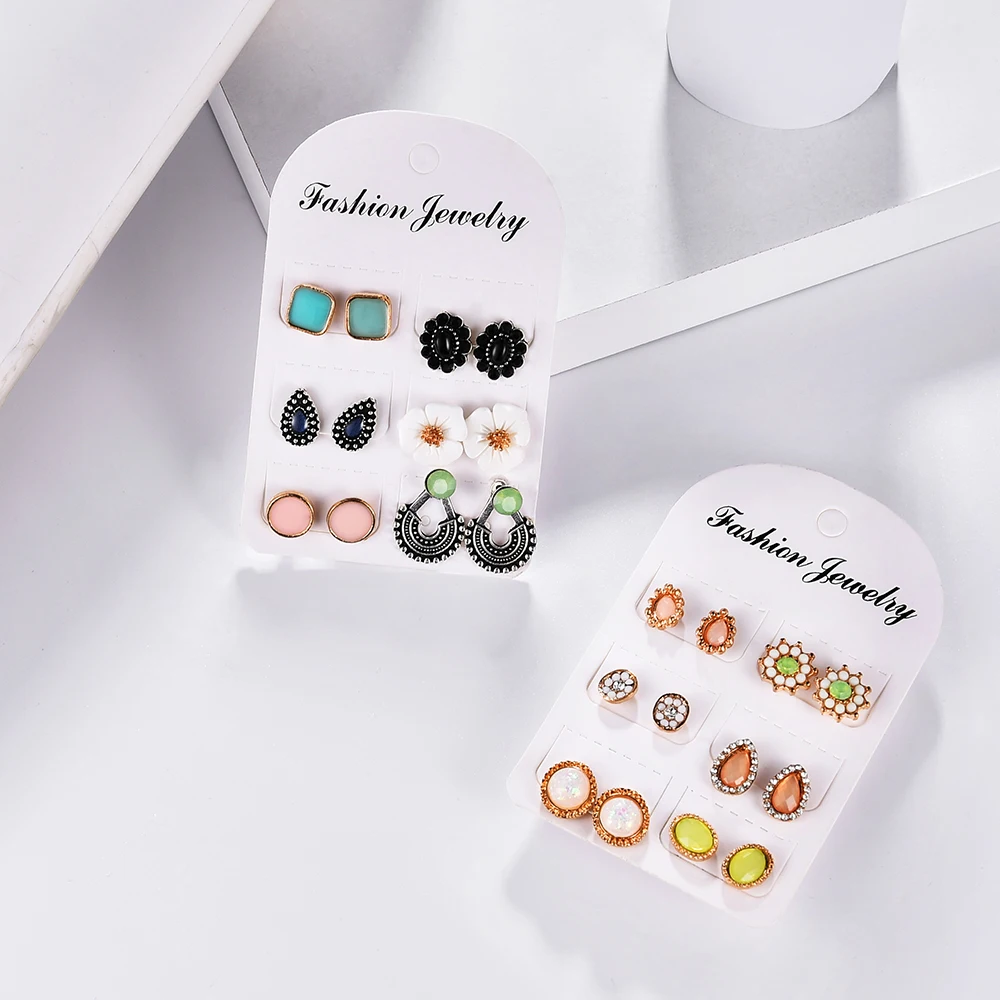 Женские серьги гвоздики с цветком в богемном стиле модные круглые кубическим