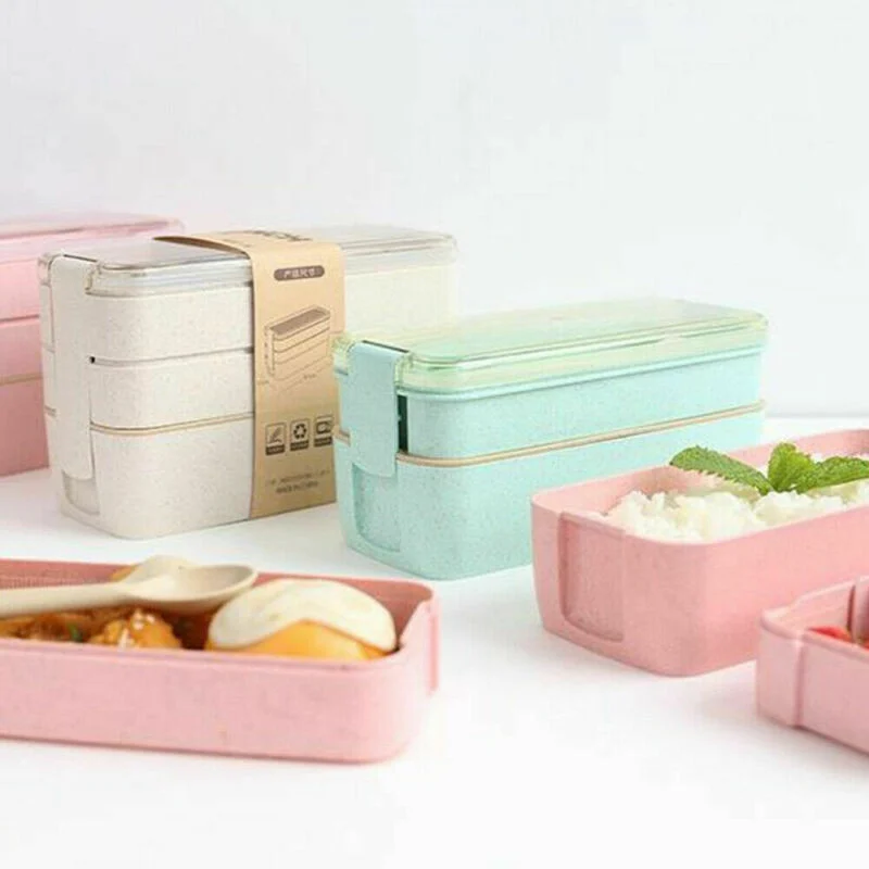 

3 Layer Lunch Box Storage Container Spoon Bento Box Food Microwave Dinnerware