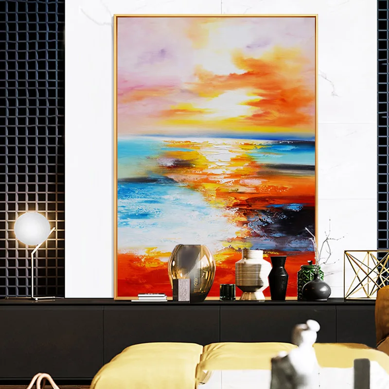 

Simple hand-painted Oil Paintings Entrance Living Room Modern Home Sunrise Backdrop Decorative Painting Large Murals