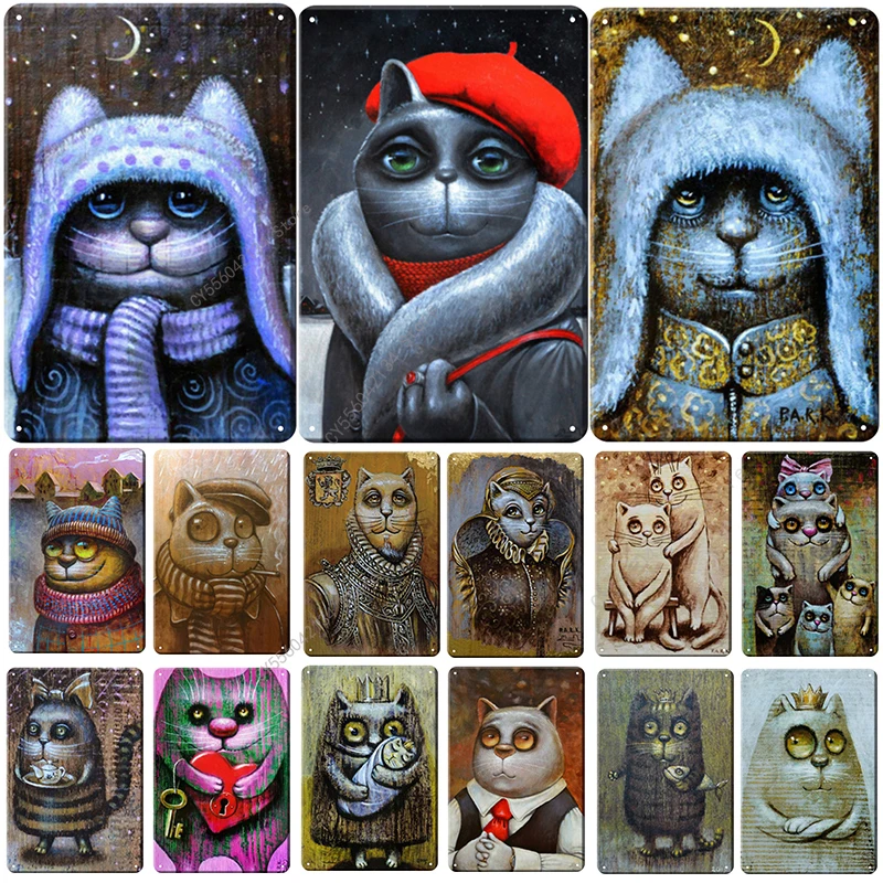 

Funny Cartoon Big Eyes Cat Metal Plaque Vintage Tin Sign Shabby Iron Poster Bar Pub Club Restaurant Wall Decoration Home Decor