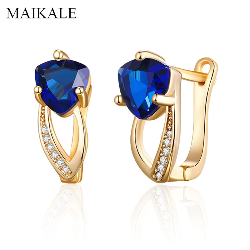 

MAIKALE New Fashion Cubic Zirconia Stud Earrings Geometric Gold Color CZ Gem Stone Earrings for Women Party Jewelry Girls Gifts