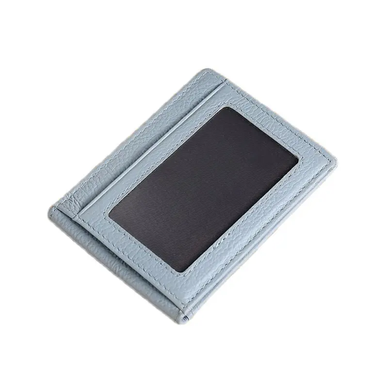 Light blue Портативный держатель для карт из натуральной кожи, органайзер, прозрачный чехол-кошелек - Цвет: Light blue