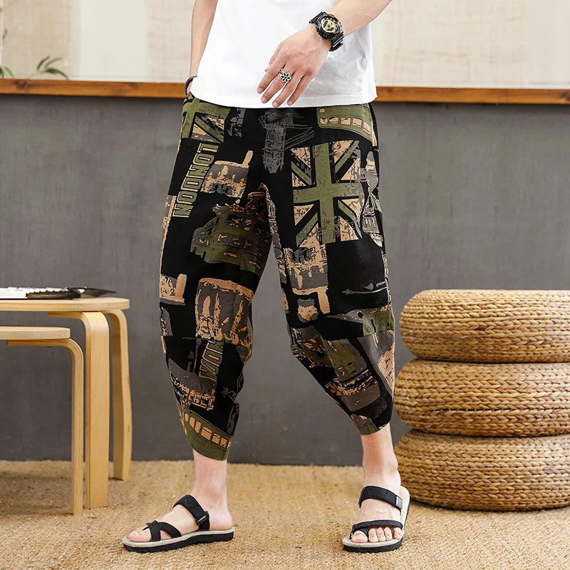 

Baggy Cotton Harem Pants Men 2021 Summer Japanese Men Women Hip Hop Plus Size Wide Leg Pants Bloomers Calf-Length Pants Joggers