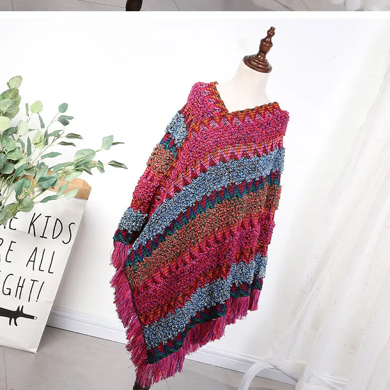

New Fashion Winter Warm Plaid Capes & Ponchos for Women Oversized Shawls Wraps Cashmere Pashmina Female Tassel Mujer