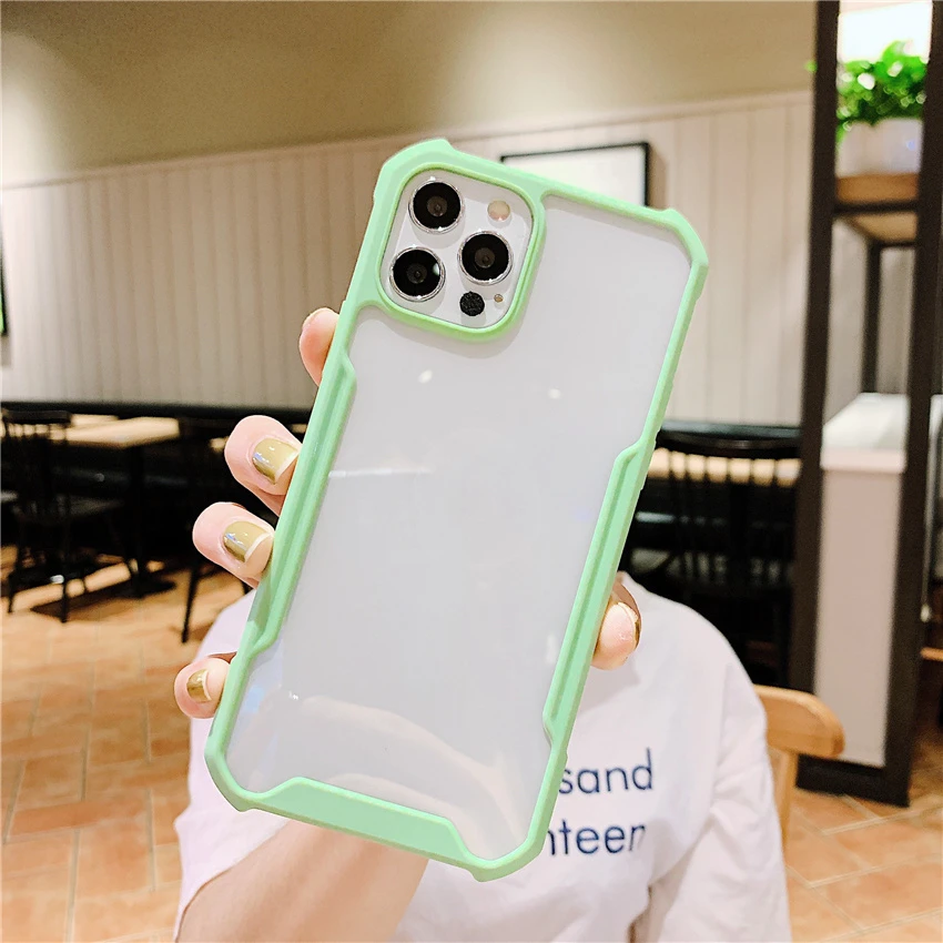 Shockproof Transparent Phone Case For Redmi Note 9 9S 9A 9C 8 7 Pro Mi 10T Silicone Frame Anti shock Acrylic Clear Hard PC Cover | Мобильные