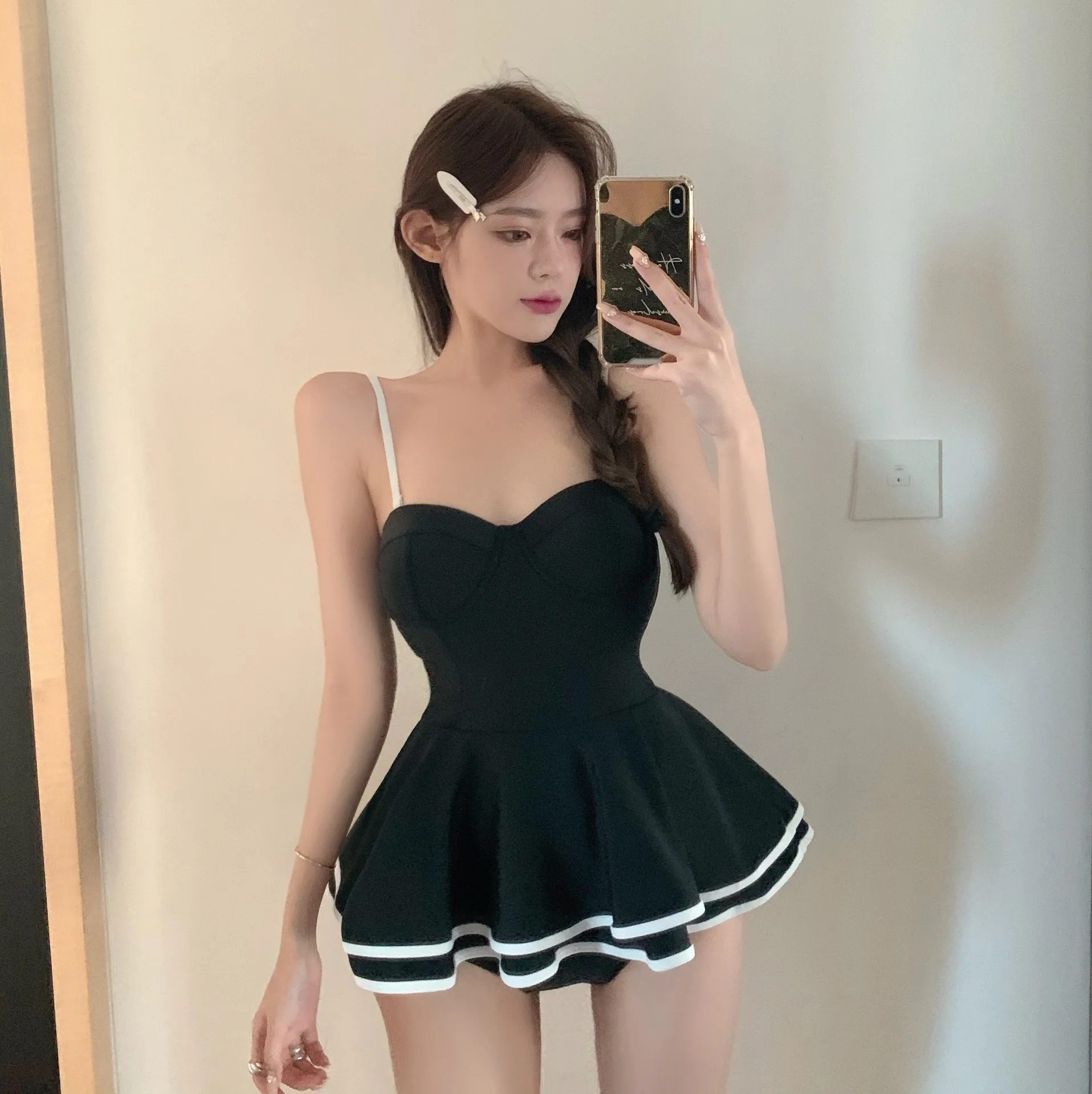 

Новинка 2021, пикантный цельный купальный костюм, Женская однотонная одежда для плавания, летний Монокини, купальный костюм с плинтусом, купальный костюм с открытой спиной и юбкой