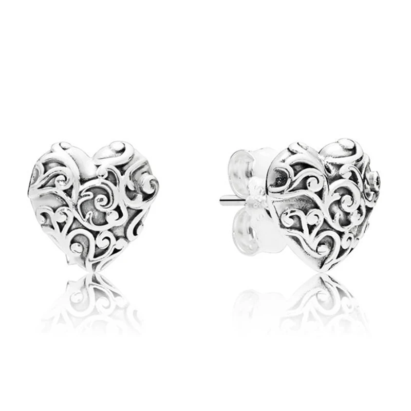 Аутентичные 925 пробы Серебряные Оригинальные королевские сердца Европа серьги