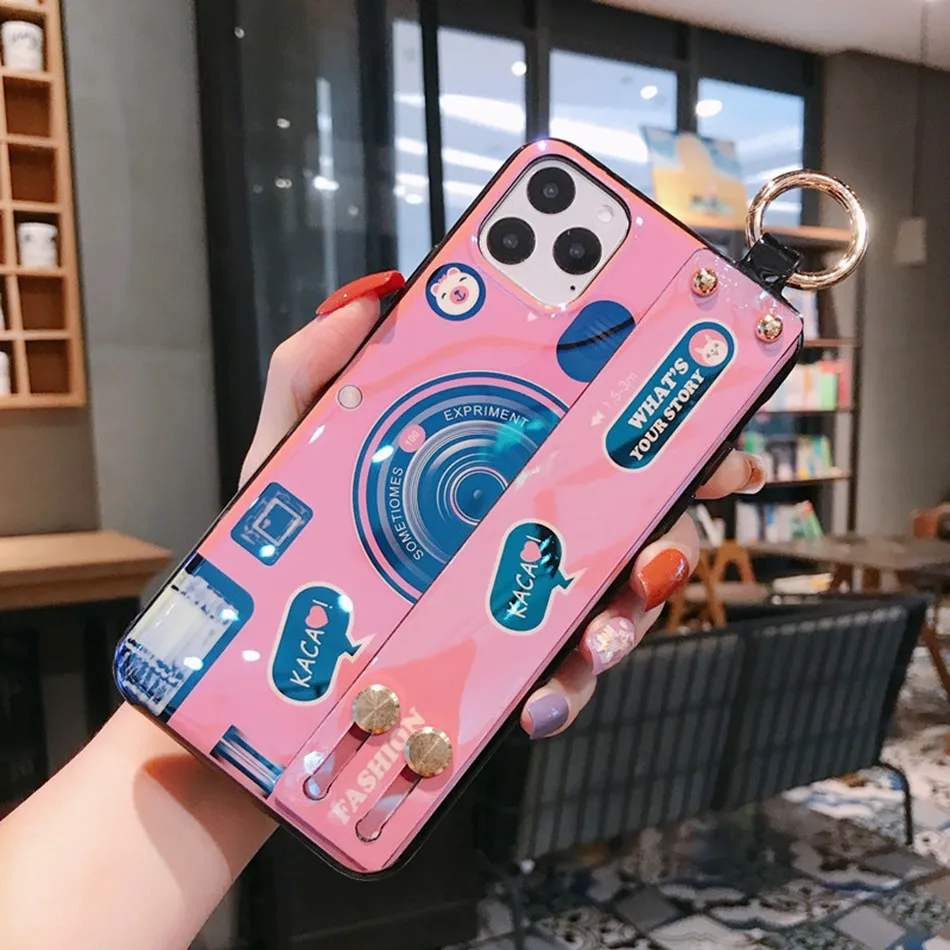Модный Напульсник для камеры чехол для телефона для iPhone 11 XR XS чехол силиконовый чехол для iPhone 11 Pro Max 7 8 6s Plus Чехол-держатель ремешок - Цвет: 16E