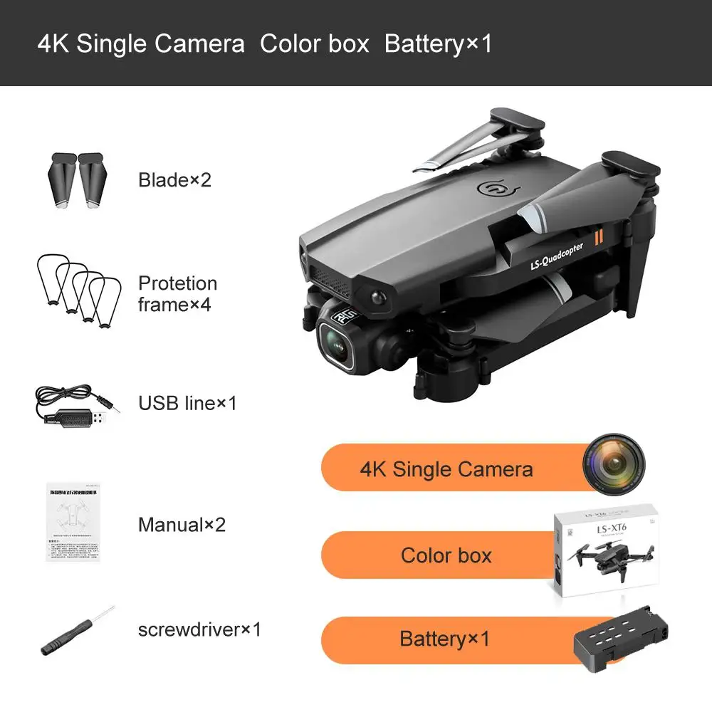 LS XT6 мини дрон 4K 1080P HD двойная камера WiFi FPV антенна складной квадрокоптер с двойным