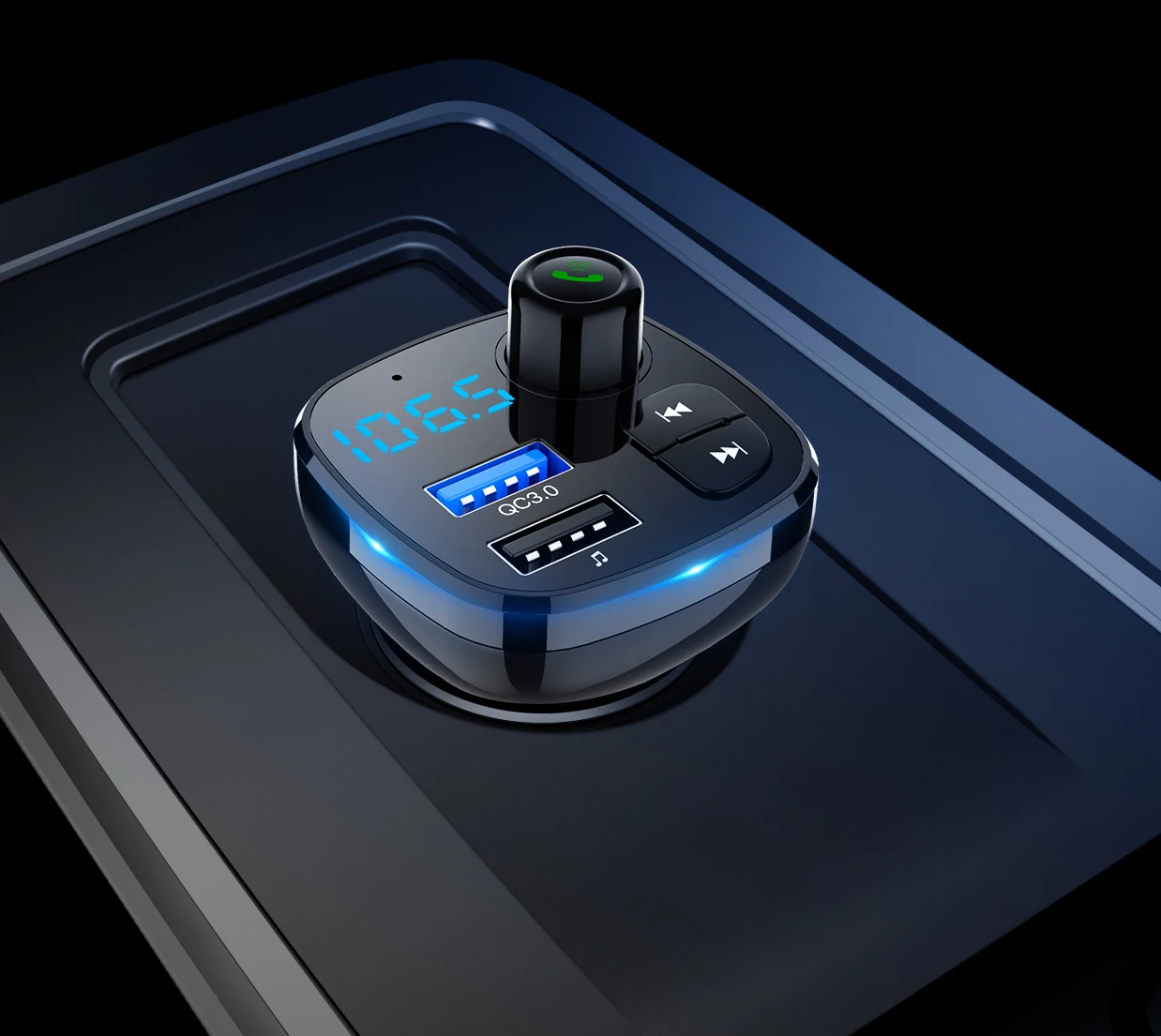 

Korseed FM Transmitter FM Audio Modulator Dual USB QC3.0 fast Charger Support U Disk/TF Card Mp3 Music Player Hands-free CarKit