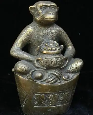 China Feng shui Bronze Wealth Yuan bao treasure bowl Zodiac Year Monkey Statue | Statues &amp Sculptures