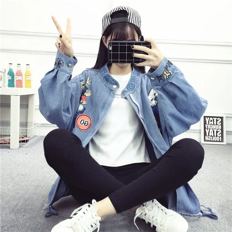 

Джинсовая куртка большого размера, женское джинсовое пальто, новинка 2021, женские свободные трендовые Модные женские джинсовые стильные син...