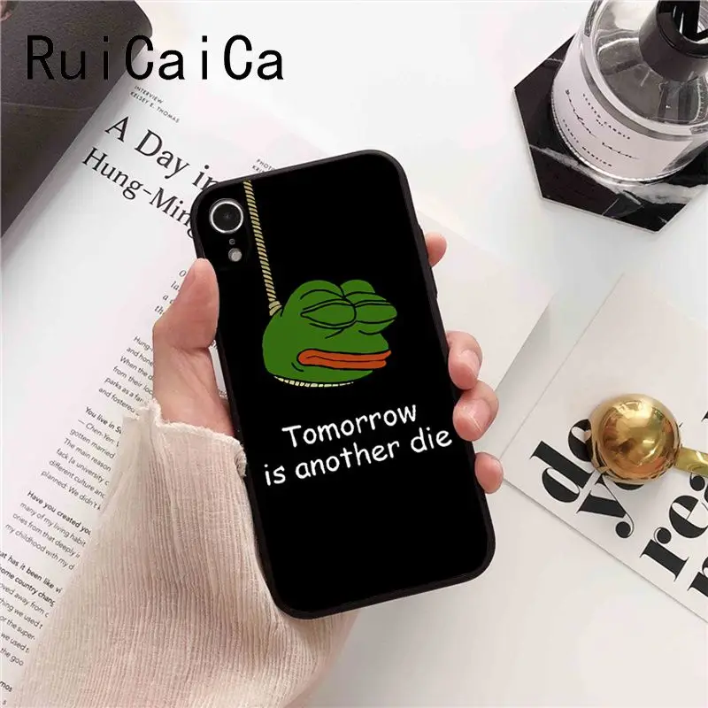Ruicaica Pepe мемы грустная Лягушка черная мягкая крышка чехол для телефона iPhone 8 7 6 S Plus