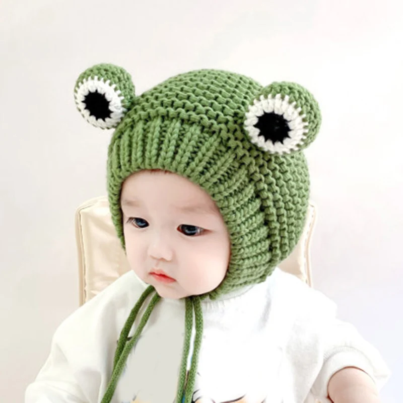 Good Healthy Frog Figure Woolen Hat 48-50cm Cartoon Beanie Winter Knit Wool Cap with Earflap for Infant and Baby | Красота и здоровье