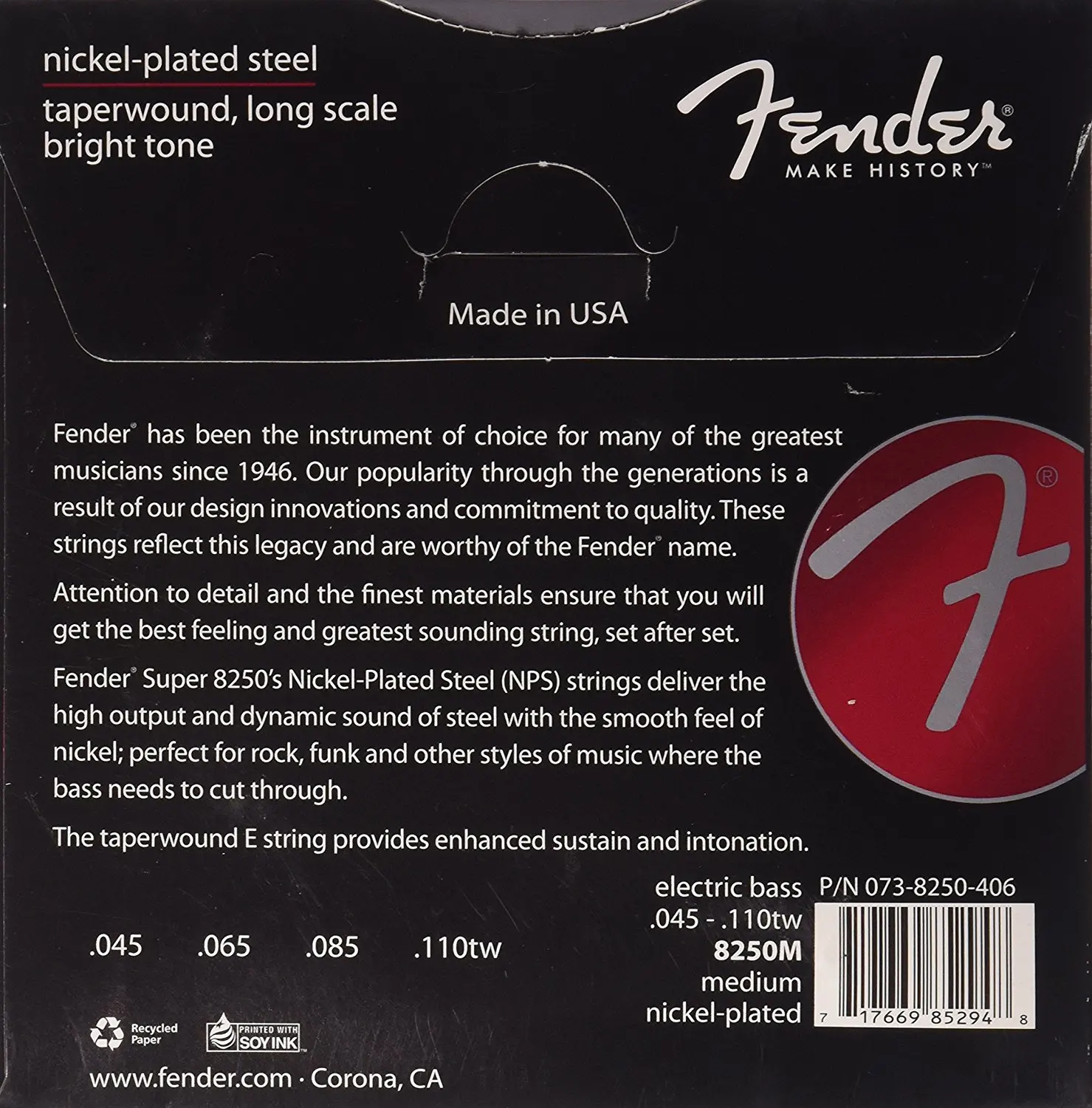 Fender 8250's никелированные Струны для бас-гитары, средние, 4/5 струны