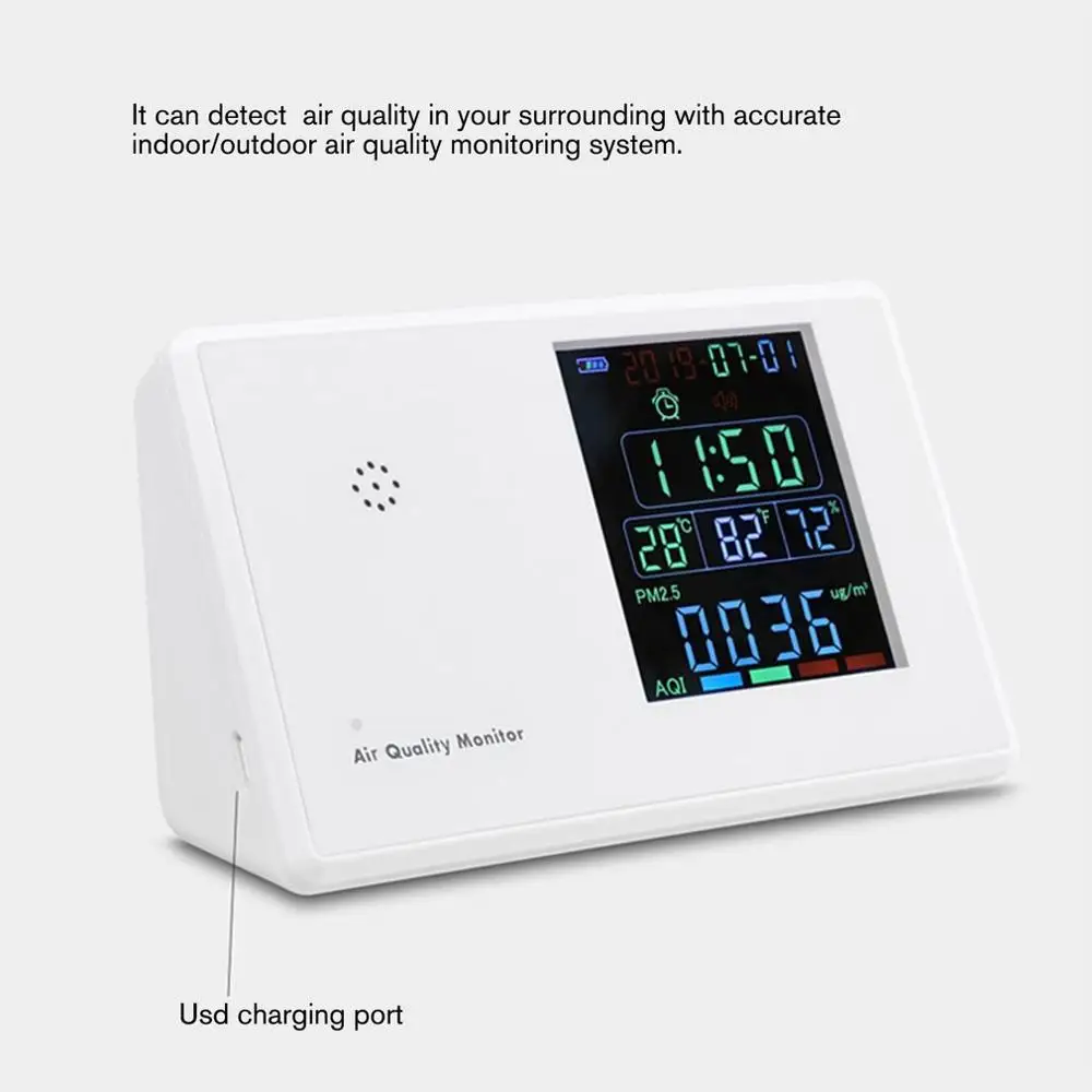 Цифровой формальдегид-детектор HCHO/TVOC/CO2/PM2.5/PM10/Temp/Humi тестер AQI Анализатор качества