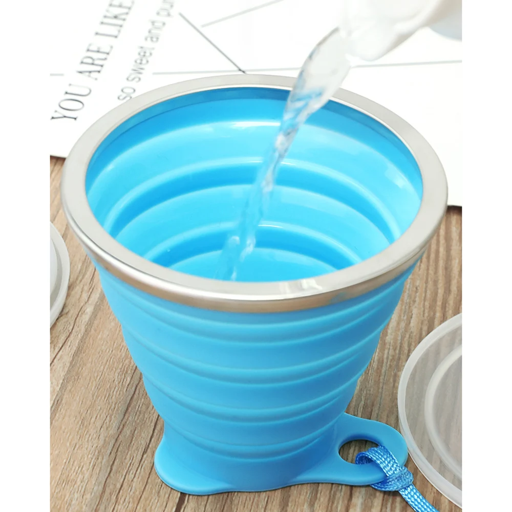 Складная чашка для путешествий кемпинга с крышкой силиконовая складная