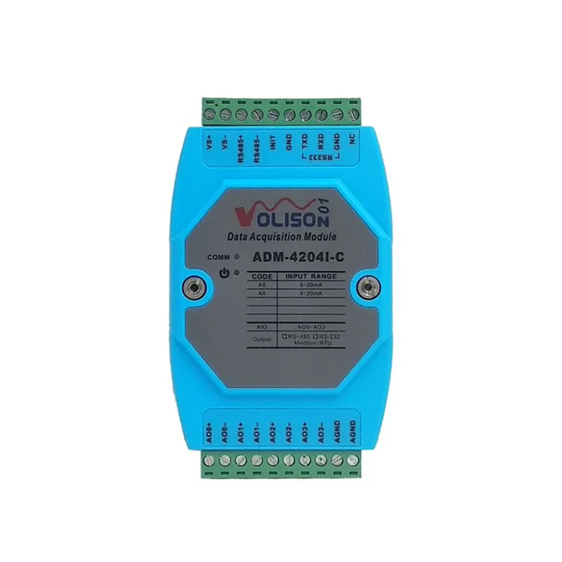 4 аналоговых выходных модуля Φ сигнал RS485 20 мА модуль DA поддерживает протокол MODBUS