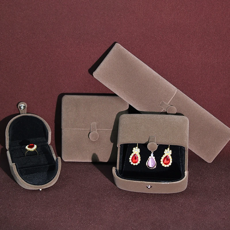 

1Pcs High-grade Flannel Double Open Button Jewelry Box Ring Earrings Bracelet Box For Ring Display No Jewelry