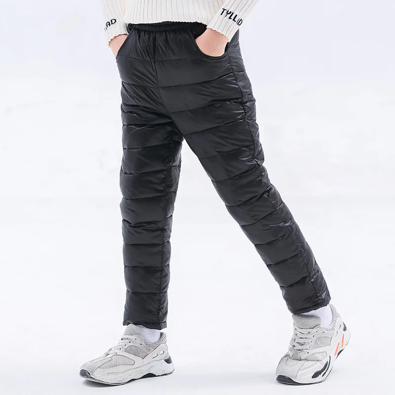 Детские штаны-пуховик унисекс зимние плотные брюки с узором в полоску | Мать и