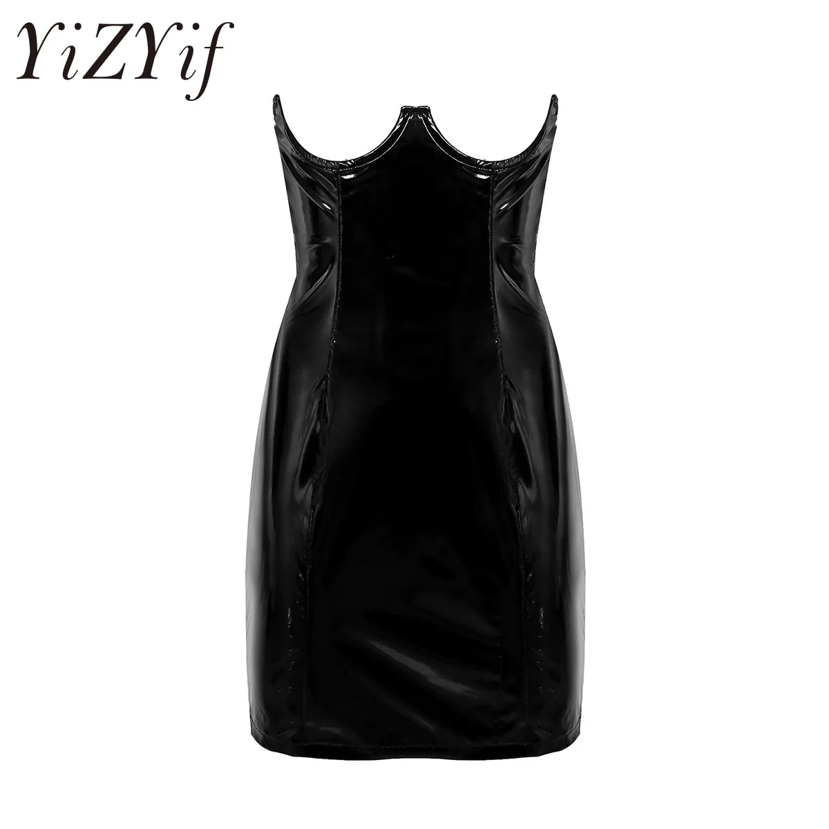Женское платье мини с мокрым внешним видом для вечерних вечеринок облегающее